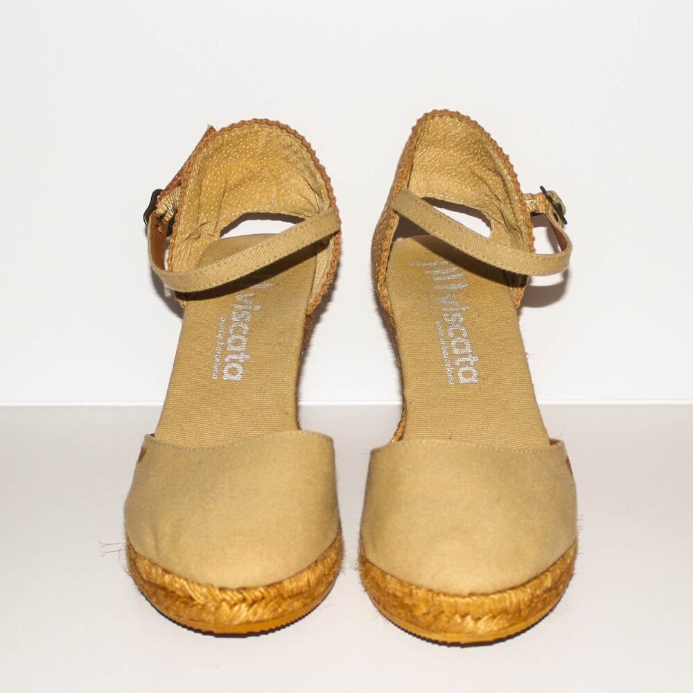 Beige Canvas Espadrille Wedges - Picture 3 of 5